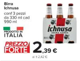 Carrefour Iper Birra Ichnusa conf 3 pezzi da 330 ml cad 990 ml offerta