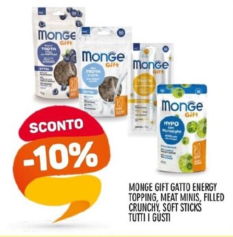 MONGE GIFT GATTO ENERGY TOPPING, MEAT MINIS, FILLED CRUNCHY, SOFT STICKS TUTTI I GUSTI