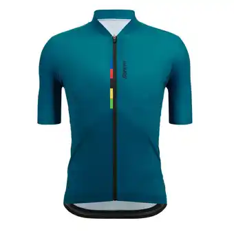 Decathlon Maglia ciclismo uomo santini teal blu uci rainbow offerta