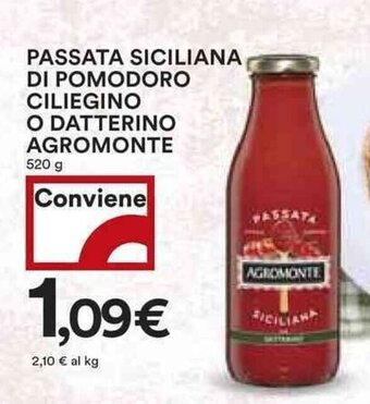 Coop PASSATA SICILIANA DI POMODORO CILIEGINO O DATTERINO AGROMONTE 520 g offerta