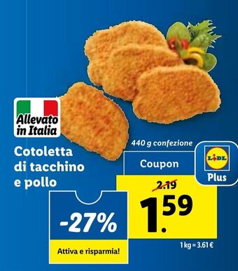 Lidl Cotoletta di tacchino e pollo 440 g confezione offerta