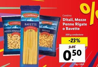 Lidl COMBINO Ditali, Mezze Penne Rigate o Bavette 500 g confezione offerta