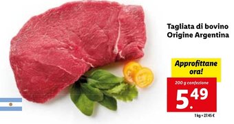 Lidl Tagliata di bovino Origine Argentina 200 g confezione offerta