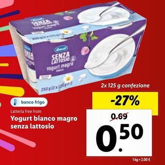 Lidl Yogurt bianco magro senza lattosio 2x 125 g confezione offerta