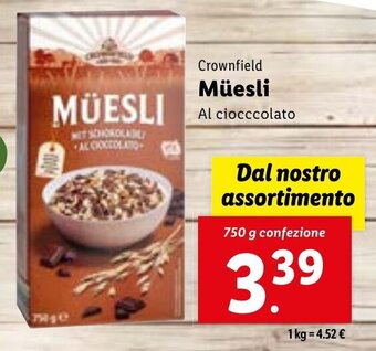 Lidl Crownfield Müesli 750 g confezione offerta