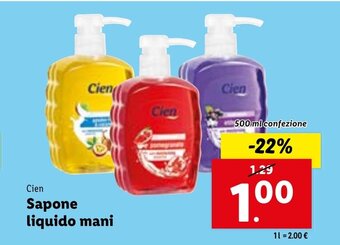 Lidl Cien Sapone liquido mani 500 ml confezione offerta