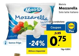 Lidl Merivio Mozzarella 125 g confezione offerta