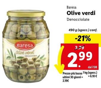 Lidl Baresa Olive verdi 490 g (sgocc.) conf. offerta