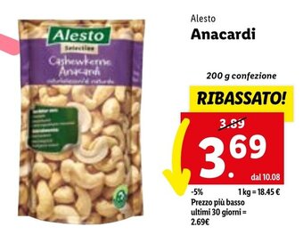 Lidl Alesto Anacardi 200 g confezione offerta
