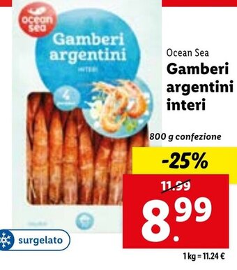 Lidl Ocean Sea Gamberi argentini interi 800 g confezione offerta