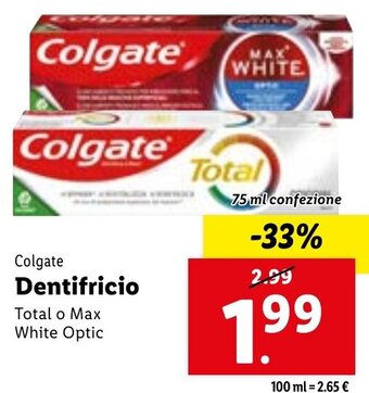 Lidl Colgate Dentifricio 75 ml confezione offerta