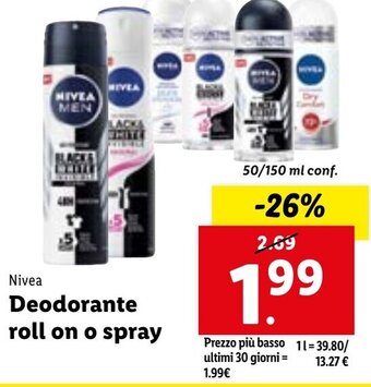 Lidl Nivea Deodorante roll on o spray 50/150 ml conf. offerta