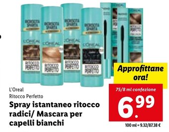 Lidl L'Oreal Ritocco Perfetto Spray istantaneo ritocco radici/ Mascara per capelli bianchi 75/8 ml confezione offerta