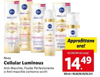 Lidl Nivea Cellular Luminous 15/30/40 ml conf. offerta