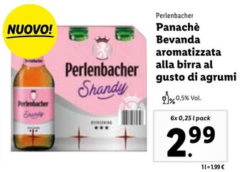 Lidl Perlenbacher Panachè Bevanda aromatizzata alla birra al gusto di agrumi 6x 0,25 l pack offerta