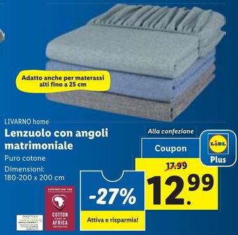 Lidl LIVARNO home Lenzuolo con angoli matrimoniale Dimensioni: 180-200 x 200 cm offerta