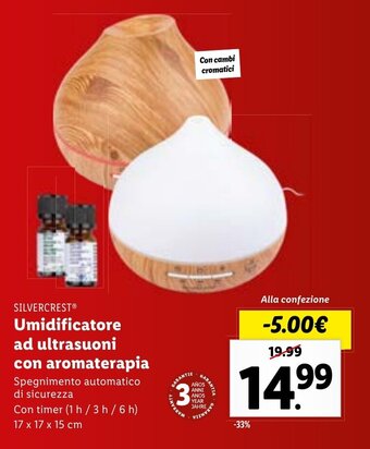 Lidl SILVERCRESTⓇ Umidificatore ad ultrasuoni con aromaterapia offerta