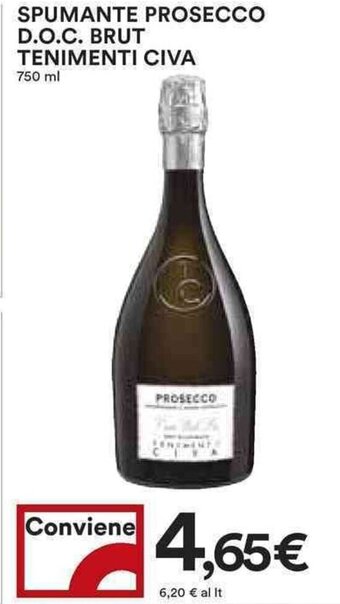Coop SPUMANTE PROSECCO D.O.C. BRUT TENIMENTI CIVA 750 ml offerta
