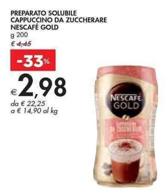 Bennet PREPARATO SOLUBILE CAPPUCCINO DA ZUCCHERARE NESCAFÉ GOLD g 200 offerta