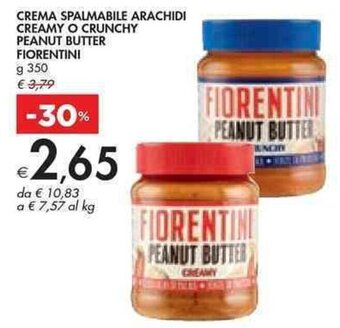 Bennet CREMA SPALMABILE ARACHIDI CREAMY O CRUNCHY PEANUT BUTTER FIORENTINI g 350 offerta