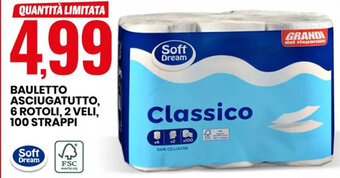Eurospin BAULETTO ASCIUGATUTTO, 6 ROTOLI, 2 VELI, 100 STRAPPI offerta