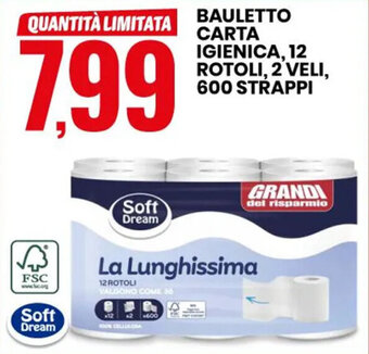 Eurospin BAULETTO CARTA IGIENICA, 12 ROTOLI, 2 VELI, 600 STRAPPI offerta