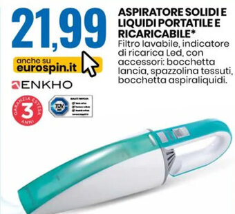 Eurospin ASPIRATORE SOLIDI E LIQUIDI PORTATILE E RICARICABILE offerta