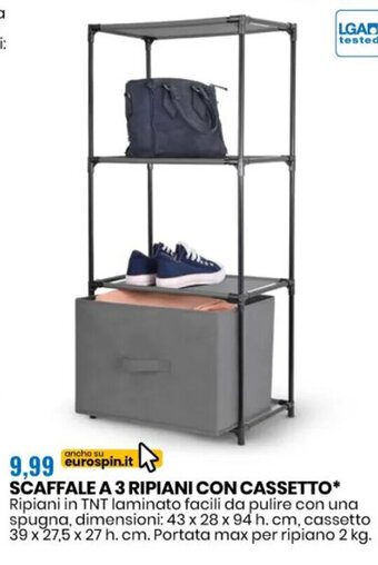 Eurospin SCAFFALE A 3 RIPIANI CON CASSETTO offerta