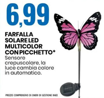 FARFALLA SOLARE LED MULTICOLOR CON PICCHETTO