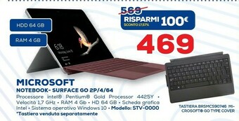Euronics Microsoft Notebook Surface Go 2P/4/64 offerta