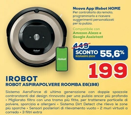 iRobot Roomba E6 Aspirapolvere Robot Senza Sacchetto Beige, Nero offerta di  Euronics