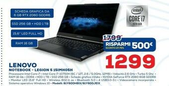 Euronics Lenovo Legion C7 15IMH05 Computer Portatile Marrone 39,6 Cm (15.6") 1920 X 1080 Pixel Intel® Core™ I7 Di Decima Generazione 1 offerta