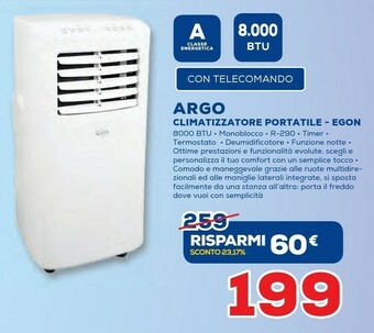 Euronics Argo Climatizzatore Portatile EGON offerta