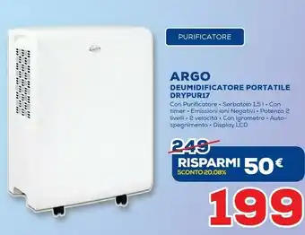 Euronics Argo Deumidificatore Portatile DRYPUR17 offerta