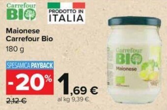 Carrefour Maionese Carrefour Bio 180 g offerta