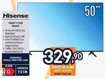 Unieuro Hisense SMART TV LED 50A6CG offerta