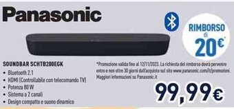Unieuro Panasonic SOUNDBAR SCHTB200EGK offerta