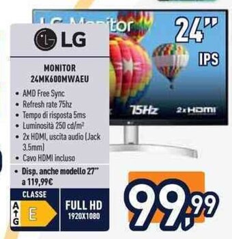 Unieuro LG MONITOR 24MK600MWAEU offerta