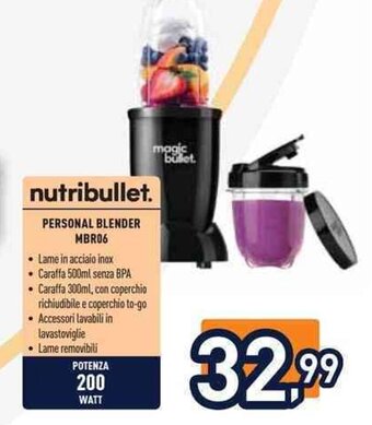 Unieuro nutribullet. PERSONAL BLENDER MBR06 offerta
