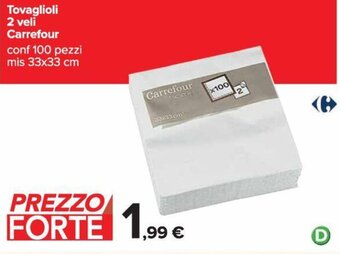 Carrefour Tovaglioli 2 veli Carrefour conf 100 pezzi mis 33x33 cm offerta