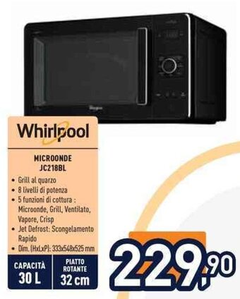 Unieuro Whirlpool MICROONDE JC218BL offerta