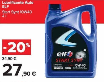 Carrefour Lubrificante Auto ELF Start Synt 10W40 4 l offerta