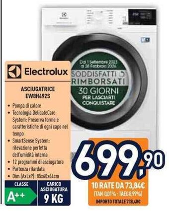 Unieuro Electrolux ASCIUGATRICE EW8H492S offerta