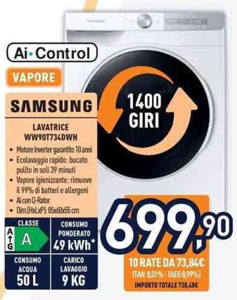 Unieuro SAMSUNG LAVATRICE WW90T734DWH offerta