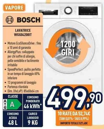 Unieuro BOSCH LAVATRICE WGG042001T offerta