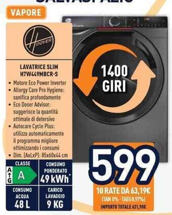 Unieuro Hoover LAVATRICE SLIM H7W449MBCR-S offerta