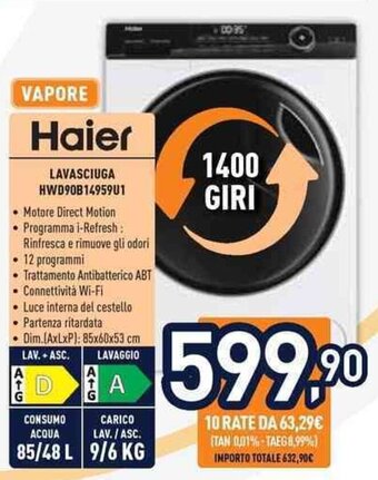 Unieuro Haier LAVASCIUGA HWD90B1495901 offerta