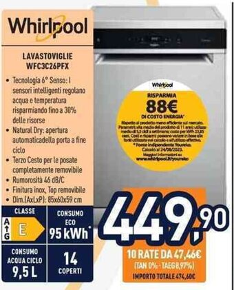 Unieuro Whirlpool LAVASTOVIGLIE WFC3C26PFX offerta