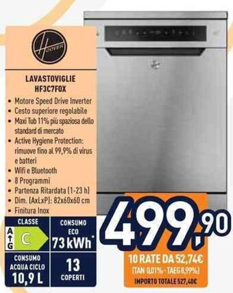 Unieuro Hoover LAVASTOVIGLIE HF3C7FOX offerta