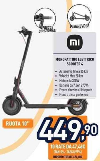 Unieuro MONOPATTINO ELETTRICO SCOOTER 4 offerta